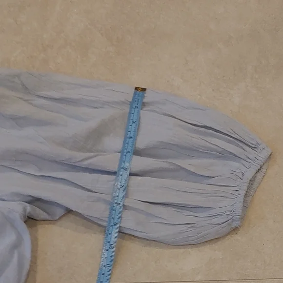 Free People Light Blue Lace Trim Blouse - Picture 7 of 8